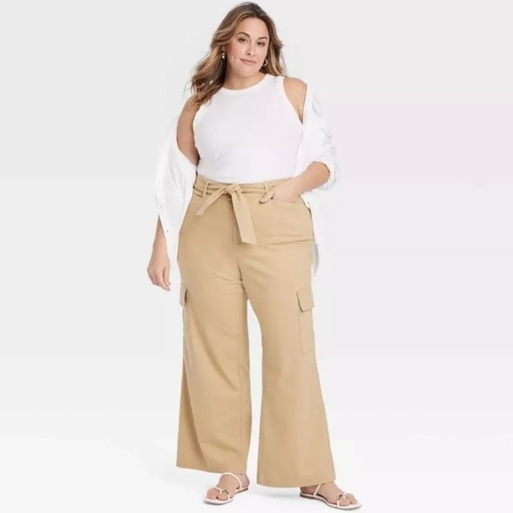 Ava & Viv High-Rise Wide Leg Cargo Pants Tan Women Plus Sizes choose your size👇 - Picture 1 of 9